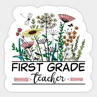 First Grade Teacher Wildflower Back To School Floral Outfit Sticker